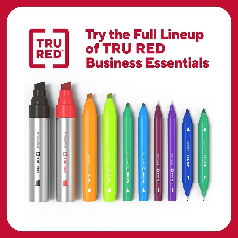 TRU RED Tank Permanent Markers, Chisel Tip, Assorted Colors, 5