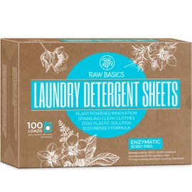 Laundry Detergent Sheets Unscented - Zero Waste, Plastic and Scent Free, Natural Soap - Travel Size Essentials for Washing Clothes, 100 Loads (Unscented)