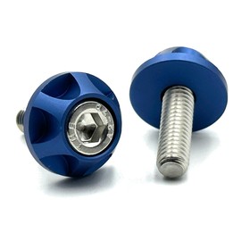 COTRAX License Plate Bolts, Lightweight, Aluminum, License Plate, Bolts, Washers + Stainless Steel, M6 Screws, Motorcycle, Automobile, Universal Parts, Mini Wheel Type, Set of 2 (Matte Blue)