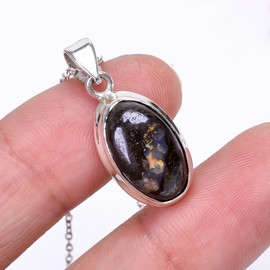 GEMKORA Natural Real Boulder Opal Crystals Bezel Oval Pendant Necklace, Polished Birthstone, Healing Cabochon Gemstone, Birthday, Christmas Day Gift Jewelry, 925 Sterling Silver Jewellery 18 inch
