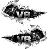 Large Size V8 Silver Metal Rip Open Sticker