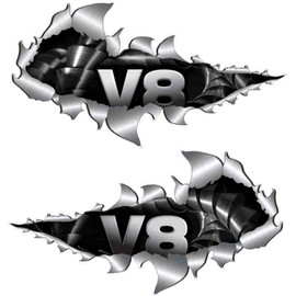 Large Size V8 Silver Metal Rip Open Sticker