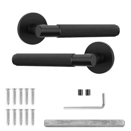 Decoranddecor Black Door Handles Internal – Aluminium Matt Black Door Handle Sets for Wooden Interior Doors | Internal Door Handles for Bedrooms & Bathroom | Hera Range