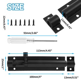 Biaungdo 6 Pcs Slide Bolt Latch Lock, 4 Inch Barrel Bolt Door Security Slide Latch Lock Aluminum Alloy Gate Sliding Lock Door Latch with Screws & Screw Driver(Black)
