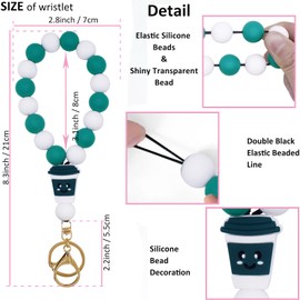 BIHRTC Silicone Key Ring Bracelet Beaded Wrislet Keychain Portable House Car Keys Ring Holder with Retractable Badge Reel Nylon ID Lanyard Elastic Keyring Bangle for Women Key Chain