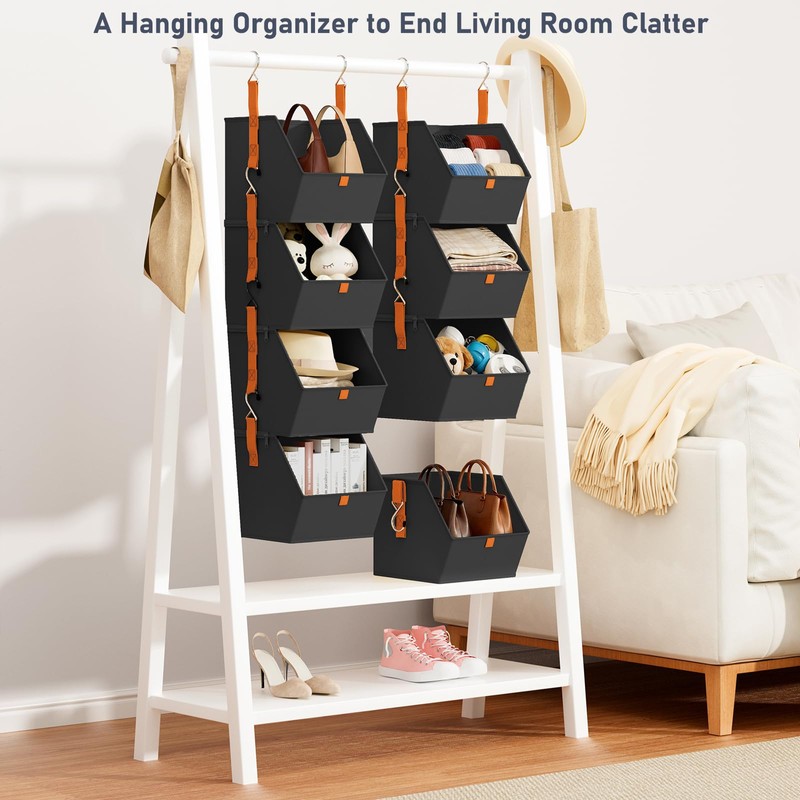 DIMJ Hanging Closet Organizer - 4 Tier Collapsible Hanging Shelves