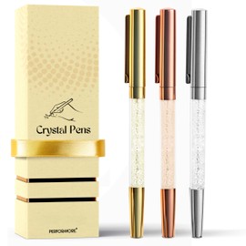 Performore Crystal Pens, 3 Pcs Elegant Writing Pens, Tri-Color Motif Ink Pens for Women, Gold, Silver, Rose Gold, Jeweled Fancy Pens for Journaling, Weddings, Guest Books, Gifts for Women