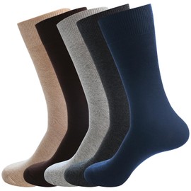 PUJANE Men's Dress Socks 5 Pairs Mens Cotton Calf Business Formal Socks Soft Breathable Athletic Long Crew Casual Socks (Multicolor Size XL)