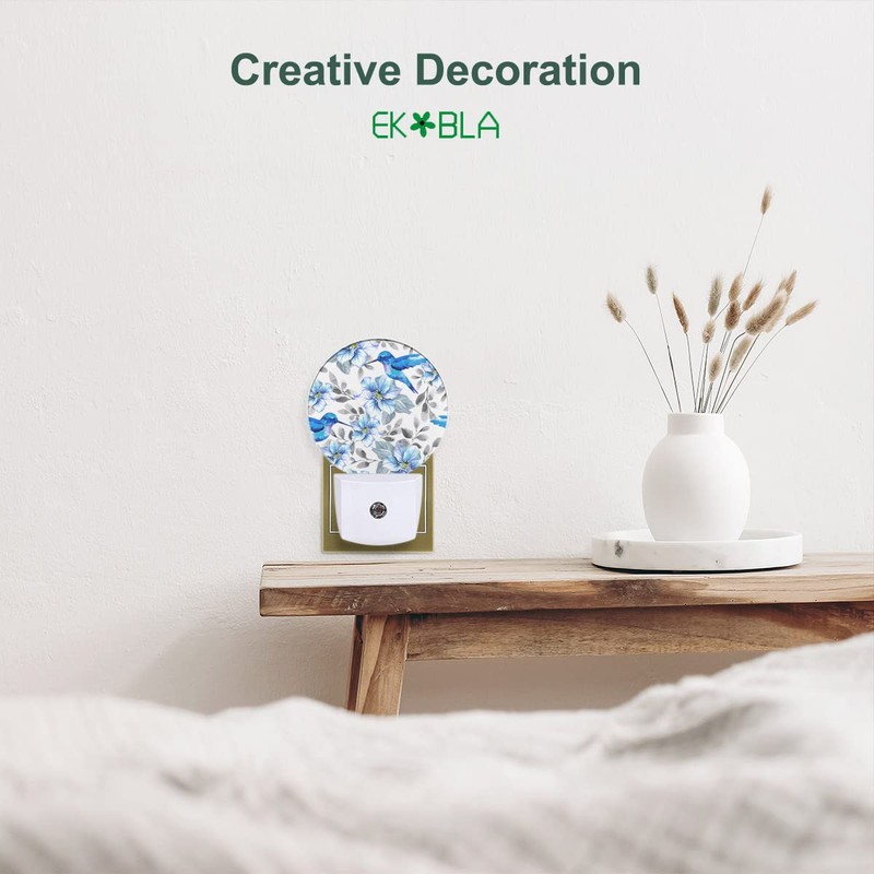 EKOBLA Vintage Blue Hummingbirds Night Light Peony Flowers with Grey