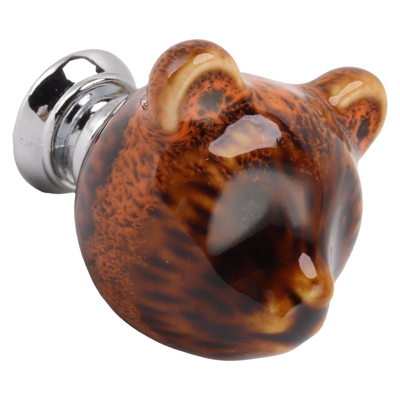 6PCS Bear Door Knob Orange Zinc Alloy Ceramic Decorative Bear