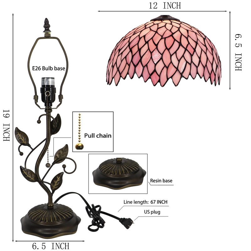 LXHCYOU Tiffany Table Lamp, Stained Glass Desk Light, W12H19 Inch,