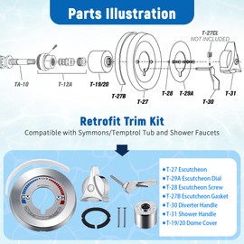 Avenuebool Retrofit Trim Kit, Compatible with Symmons/Temptrol Tub and Shower Faucets, Includes Escutcheon, Screws, Dome Cover, Diverter Handle and Tri-Star Handle, Polished Chrome(1 Pack)