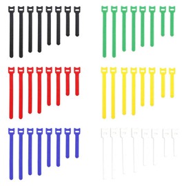 Loople Cable Ties Velcro Cable Ties 4.7 inches (12 cm), 5.9 inches (15 cm), 7.1 inches (18 cm), 7.9 inches (20 cm), 4 Sizes, 6 Colors, Set of 48 Reusable Binding Tapes, Cords, Tangle-Prevention, Wire