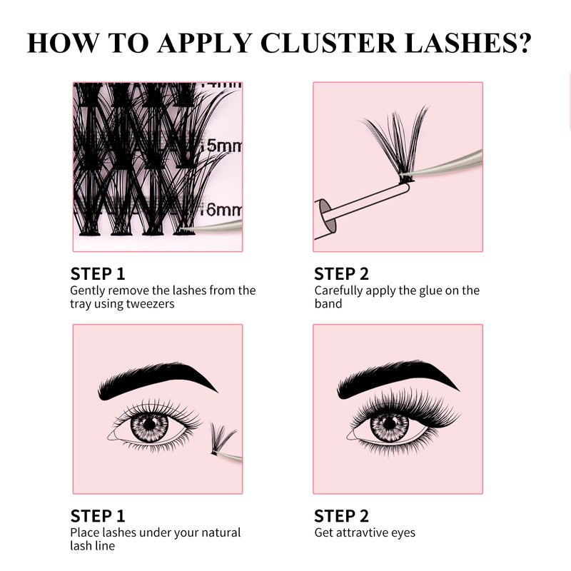 Eyelashes, Individual Cluster for Eyelash Extensions, 30D, 40D, 0.07 D-curl,