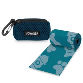 Best Pet Supplies Dog Poop Bag Holder Leash Attachment with 15 Bags, Blue, Reusable Mesh Dispenser Pouch for Travel, Walking, Park, and Outdoor Use, Soft and Durable with Clip-On