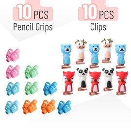 Mr. Pen- Pencil Grips for Kids Handwriting, 20 PCS (10 Finger Grips+10 Clips), Pencil Holder, Grippers, Pen Grip