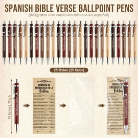 Feifeiya 25 Sets Christian Pens Bulk Bible Verse Religious Ballpoint Bamboo Pens with Bible Verse Emergency Numbers Bookmarks Church Gifts for Women Men Pastor Godmother Teacher (Spanish)