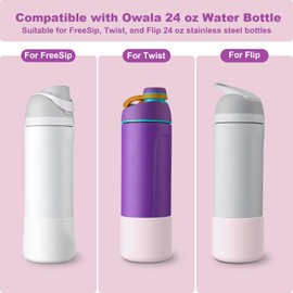 Alwenid 2PCS Silicone Water Bottle Boot for Owala 24 Oz, Anti-Slip Protective Sleeve Bottom Bumper Protector for FreeSip, Twist, and Flip Stainless Steel Water Bottles (White+Pink)