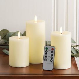 Stmarry Ivory Flameless Candles with Remote and Timer, Real Wax Made LED Pillar Candles Battery Operated with 3D Flickering Flame - 3" x 4", 3" x 5", 3" x 6" - Set of 3