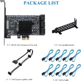 YABOANG PCI-E X1 SATA Card 10 Port, 6 Gbps SATA 3.0 PCIe Card, PCIe to SATA Controller Expansion Card, Boot as System Hard Drive, Suitable for All PCIE Slots for HDD or SSD