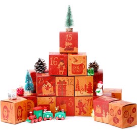 Outus DIY Christmas Advent Calendar Boxes 2024, 25 Days Christmas Cardboard Number Boxes Christmas Countdown Calendar Refillable Advent Xmas Gift Box for Kids Adults Xmas Home Office(Vivid Style)