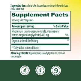 MegaFood Magnesium Glycinate, Citrate & Malate 300mg Supplement - Highly Absorbable Blend to Support Heart, Nerve Health & Relaxation, Triple Magnesium Complex Supplement, 120 Capsules (60 Servings)