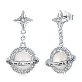 Glowing Celestia Star Moon Studs-Earring - 925 Sterling Silver Glow in The Dark Earrings Jewelry Mothers Day Christmas Gifts for Wife Daughter, Sterling Silver, Pearl