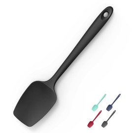 Heat Resistant Silicone Spoon Spatula, Doosu 600°F High Temp Flexible Cooking Spoons Kitchen Rubber Spoonula Scratch-Proof for Mixing Stirring Scraping Serving Non-Stick Cookware (11.4in, Black)