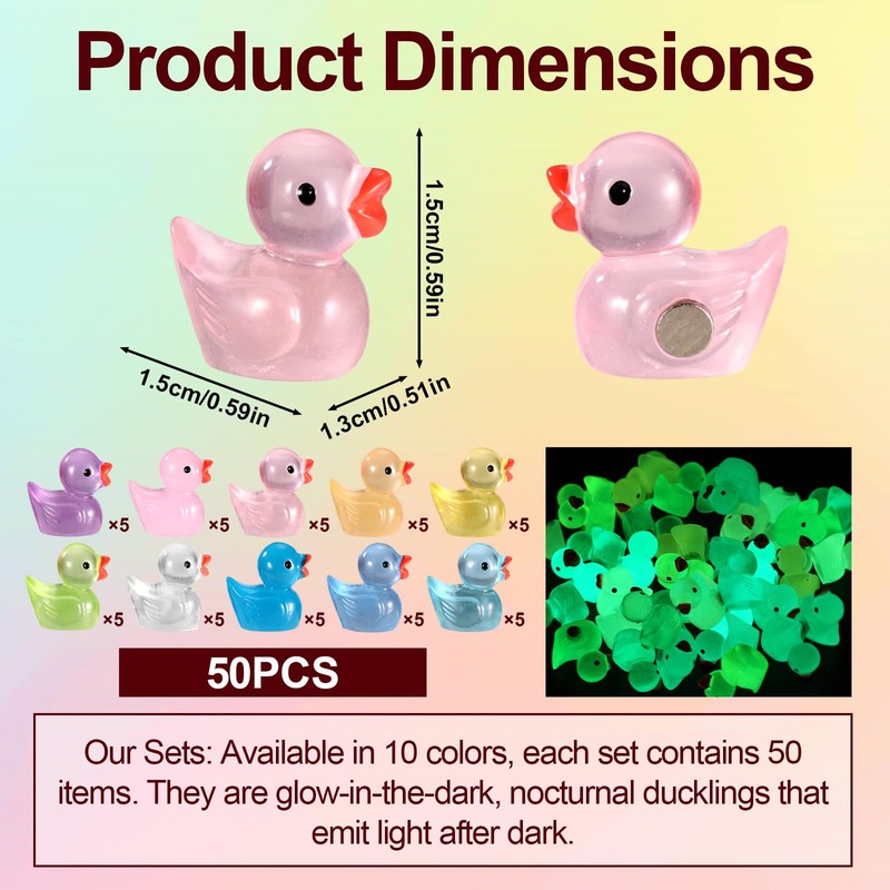 50pcs Mini Resin Duck Fridge Magnets, Luminous Magnetic Tiny Duck