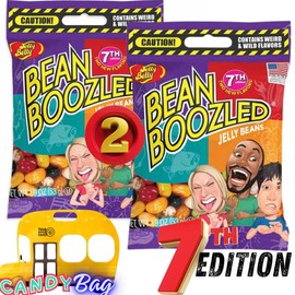 (2 PACK) Bean Boozled 7th Edition Assorted Flavor Jelly Beans, Individually Bagged Weird Flavored Chewy Candies, Refill Bags for Dispensers and Spinner Challenge Games - One Resealable Candies ZipBag by Think Candy Included (7th EDITION)