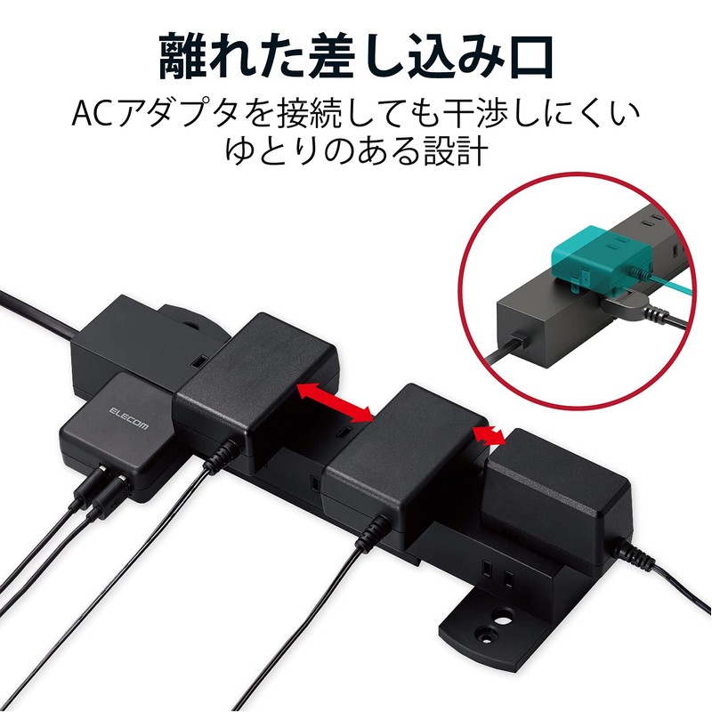 ELECOM T-KF04-21030BK Power Strip, Rotate Function Tap, Lightning Surge Protection,