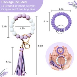 Wxiao&Wli Key Ring Bracelet Car Keychain Holder Wristlet Silicone Women,Silicone Key Ring Bracelet for Women，Beaded Keyring Wristlet House Car Keys Ring Holder