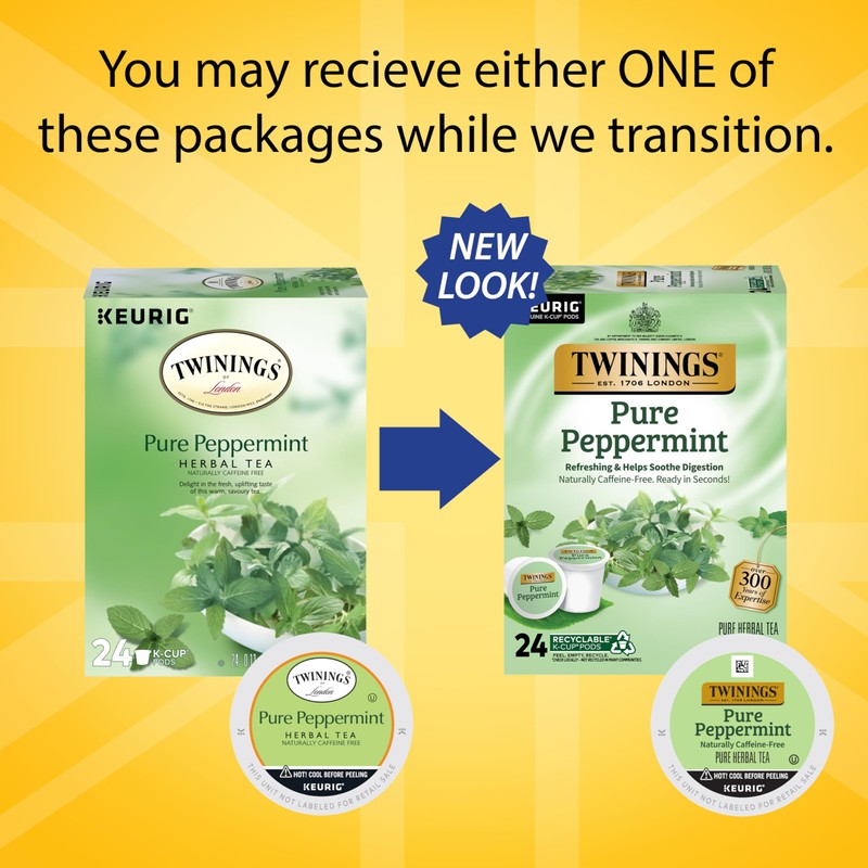 Twinings Pure Peppermint Tea Single Serve K-Cup Pods for Keurig,