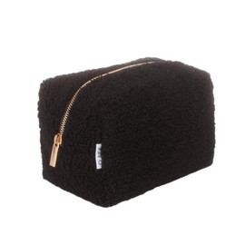 Claide Teddy Plush Cosmetic Bags in Beige, Pink, Brown and Black, black, Teddy plush fabric cosmetic bag