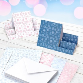 Katy Sue Snowflake Stepper Cards & Envelopes - Contains 12 Ready to Decorate Stepper Cards in 6 Blue, Pink & Silver Designs & Colours Plus 12 White Envelopes (162 x 229mm)