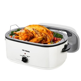 Roaster Oven 24Qt, Multifunctional Electric Roaster Oven for Turkey Meats Bread Soup Sauce, Fast-Cooking Turkey Roaster with Self-Basting Lid, Removable Pan and Rack, Stainless Steel