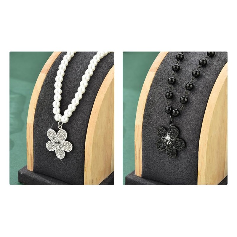 Pearl Smile Flower Necklace, Cubic Zirconia Pearl Flower Necklace Lariat