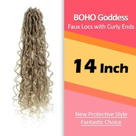 BOHO BABE Goddess Faux Locs with Curly Ends 14 Inch, Pre-looped, Boho Style, Soft Distressed Locs with Curls (6 Packs, 27/613)