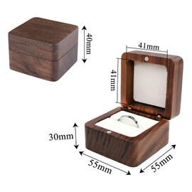 Wooden Ring Box Retro and Elegant Wedding Ring Box for Wedding, Proposal, Engagement, Portable Ring Holder Box Square Ring Storage Box (Black Single-Slot-Clear)