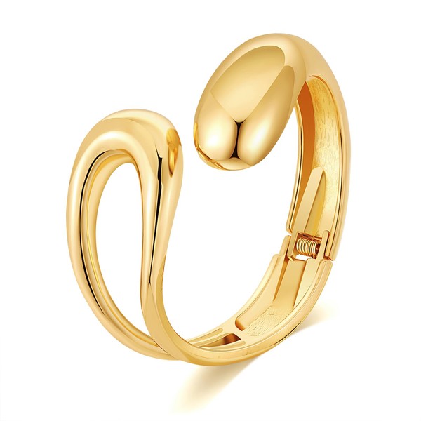 HEIDKRUEGER Gold Polished Chunky Bangle Twisted Hinged Waterdrop Bangle Bracelet