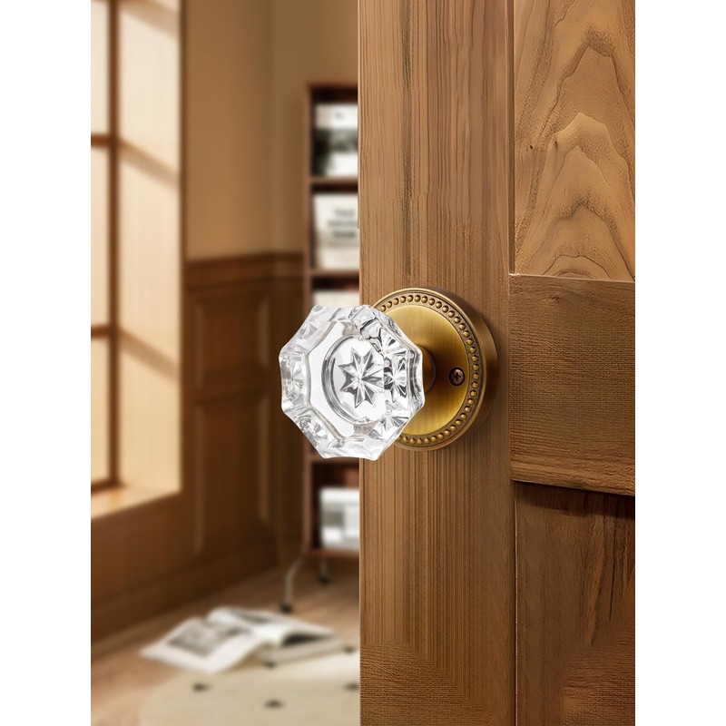 SORWDUERM Antique Brass Door Knobs Crystal Door Knob Interior Privacy