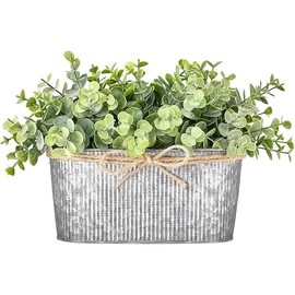 Dahey Artificial Eucalyptus Faux Plants Indoor for Farmhouse Home Decor Fake Potted Plants in Rustic Rectangular Pots Table Centerpiece for Office Bath Living Room Greenery Decor, 7" L x 4" H