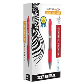 Zebra Pen ZEB46630 Zebra Sarasa Retractable Gel Ink Pens, Bold Point 1.0mm, Red, Rapid Dry Ink, 12-Count