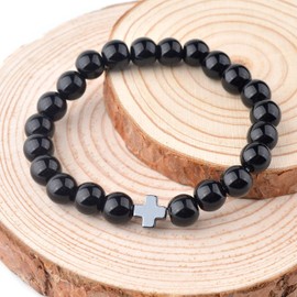 St John the Baptist Orthodox Brotherhood Christian Prayer Beads Bracelet – Black Stone Beads & Cross – Youth/Adult Size!