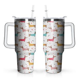 wxmbdzq 40 oz Dachshund Tumbler with Handle and Straw Lid,Leak Proof Travel Stainless Insulated Tumbler,Cup Holder Friendly,Perfect for Outdoor Travel Car and Sports