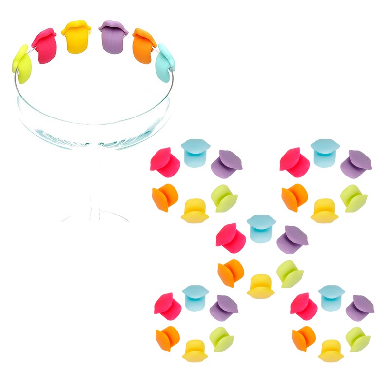 5Set Drink Markers Innovative Tongue Shape Silicone Wine Glass Cup