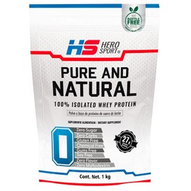HS HERO SPORT Protein Pure and Natural 1kg. 100 Protena Aislada, 27g de Protena, 0 Azcar, 0 carbs, 0 Flavor, Gluten Fre, Bottle Free, 33 Porciones.   