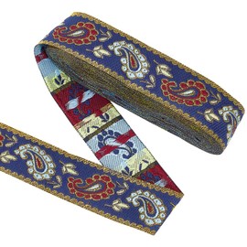 FINGERINSPIRE 7 m 25 mm Ethnic Jacquard Ribbon Royal Blue Jacquard Ribbon Trim Diamond Embroidered Sewing Trim Metallic Vintage Jacquard Ribbon Tapestry Fringe for DIY Clothing Accessories Decoration