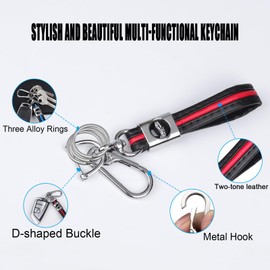 COREION Universal Leather Car Keychain,Unisex car keychain,Car key fob accessories,Carabiner Clip with 1D-ring, 3 Keyrings (White)