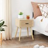 2 Sets Striped Grooved Nightstand with Solid Wood Storage Drawer,